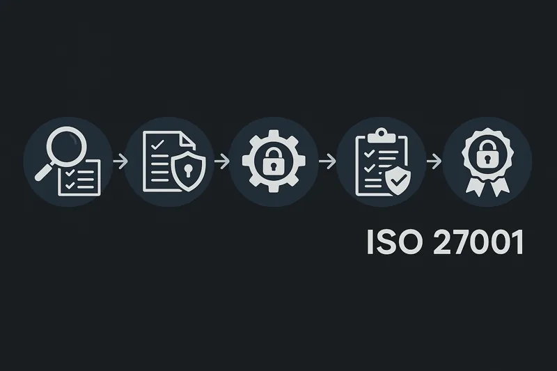 Път към сертификация по ISO 27001 - анализ на пропуски, оценка на риска, внедряване, вътрешен одит, сертификация