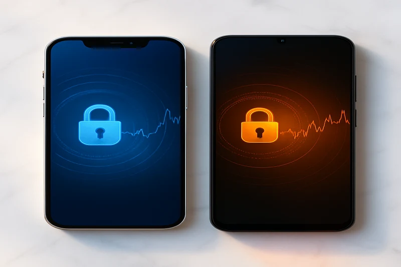 iOS и Android смартфони с абстрактни визуализации на анализ на сигурността за мобилен пентест